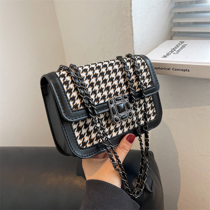 Textured Ladies Bag Retro Checkered Lock