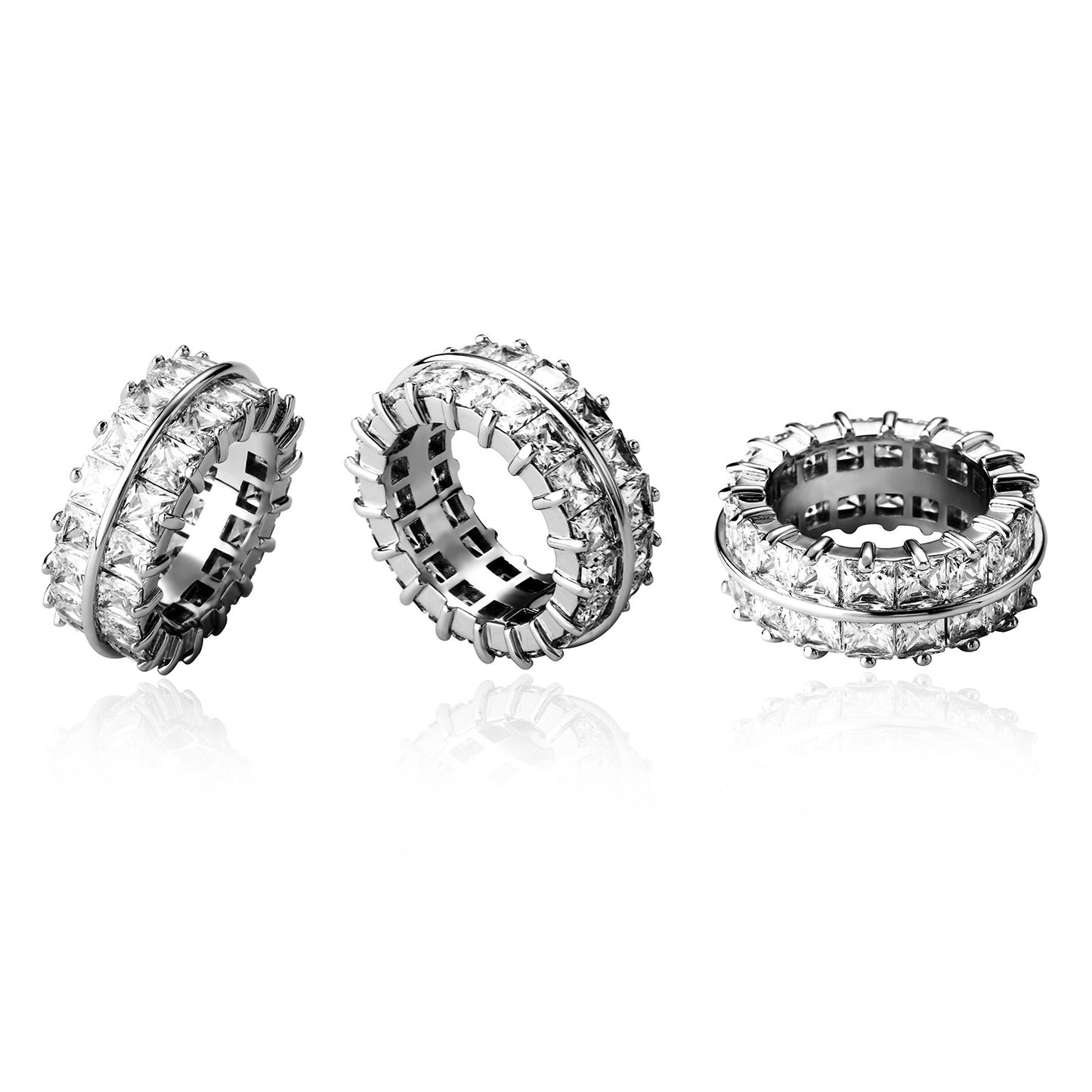 European And American Hip Hop Double Row Zircon Glossy Split Ring