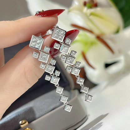 French Design Block Stitching Earrings Female Style Advanced