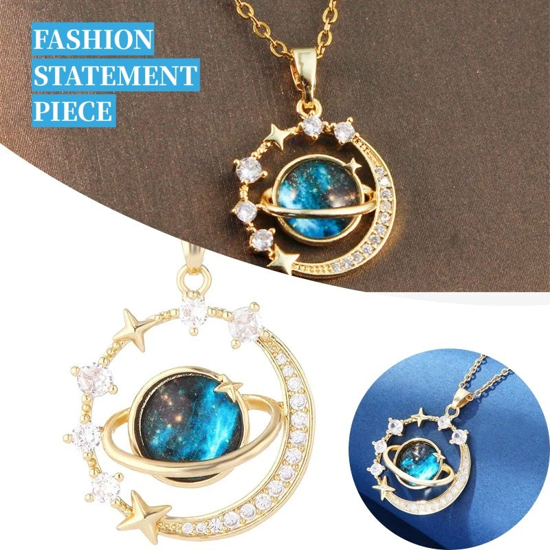 Stainless Steel Starry Sky Planet Astronaut Necklace For Women Light Luxurious Temperament Star Metal