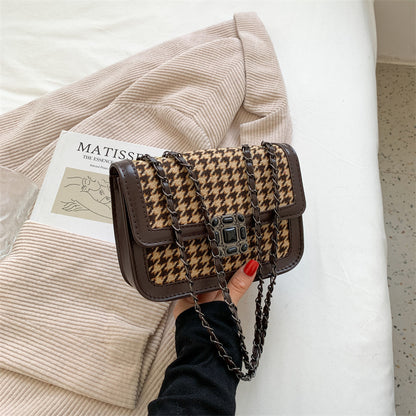 Textured Ladies Bag Retro Checkered Lock