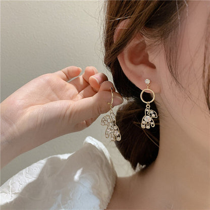 Super Cute Bear Asymmetric Full Diamond Earrings