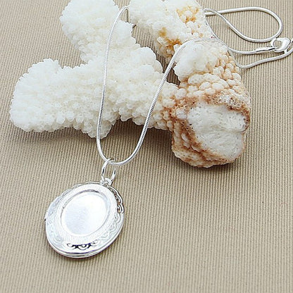 Silver Plated Egg Shape Frame Pendant Necklace