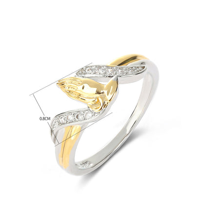 Creative Hands Prayer Color Separation Ring European And American Plated 18K