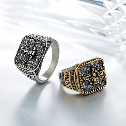 Personality Vintage Diamond Men's Titanium Steel Ring