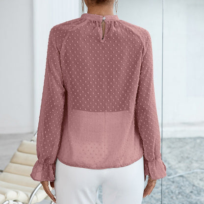 Dot Lotus Leaf Long-sleeved Round Neck Pullover Shirt