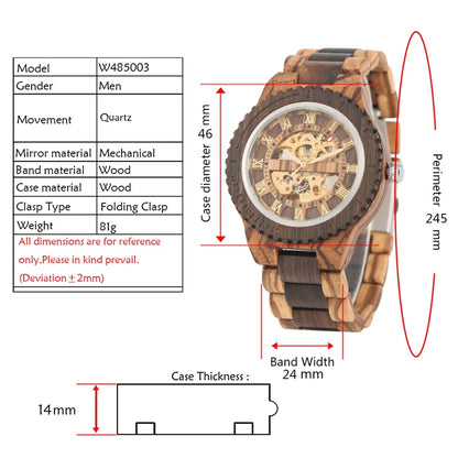 Top Brand Luxury Mens Watches Round Automatic Watch for Men Fashion Wood Clock Adjustable Wooden Bracelet Mechanical Wristwatch