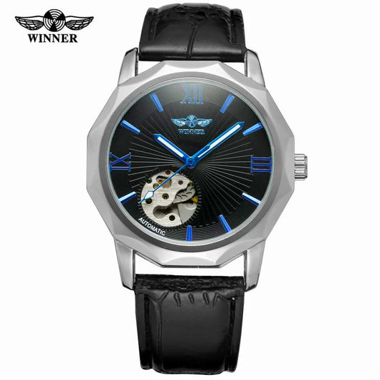 Winner Blue Exotic Dodecagon Design Skeleton Dial Men Watch Geometry Top Brand Luxury Automatic Fashion Mechanical Watch