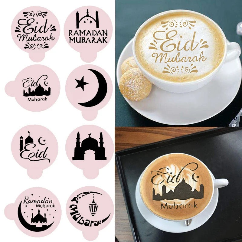 Eid Mubarak Moon Spray Stencils Cofffee Cake Topper Decor Ramadan Decor Aid Al Adha al-Fitr Kareem Islam Muslim Gurbang Party