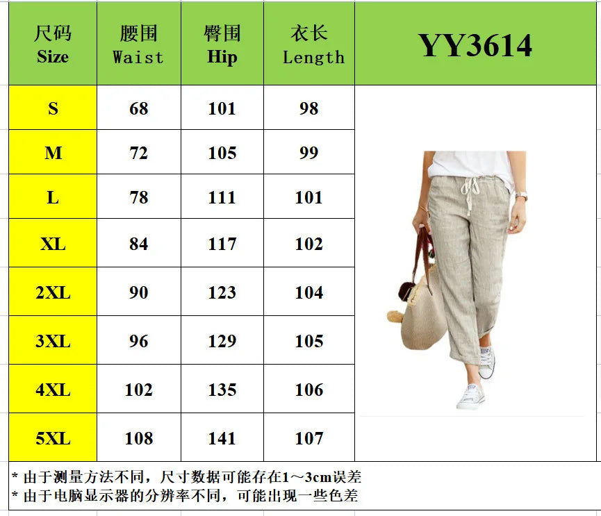 Women Pants Cotton Linen Wide Leg JYFS-1616 Summer Elastic Waist Drawstring Solid Loose Female Trousers