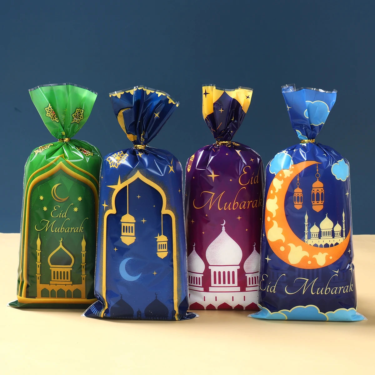 25/50/100Pcs EID Mubarak Gift Cookie Bags With Strap Candy Baking Packaging Bag 2025 Ramadan Decor Muslim Islamic Party Supplies