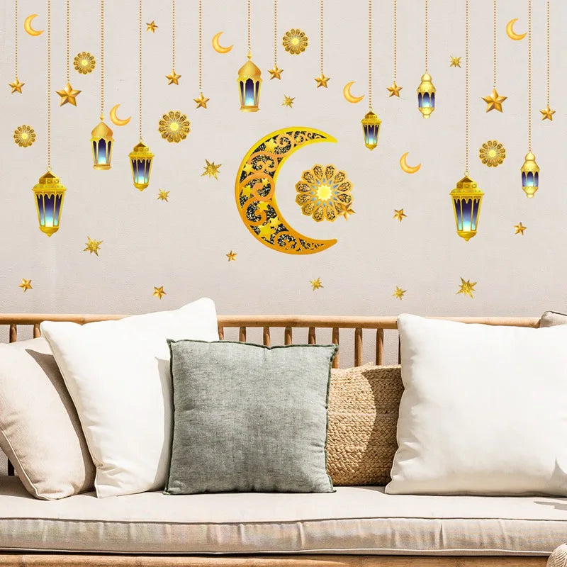 Eid Mubarak Wall Stickers Kareem Ramadan Decoration 2025 For Home Islamic Muslim Party Decor Mubarak Ramadan Window Sticker Gift