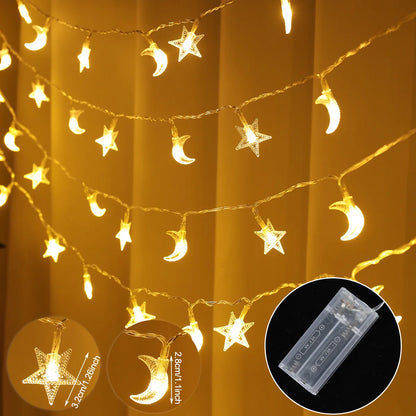 Moon Star Eid Mubarak String Light 2025 Ramadan Decoration For Home Ramadan Kareem Islam Muslim Party Decor Eid Al Adha Gifts