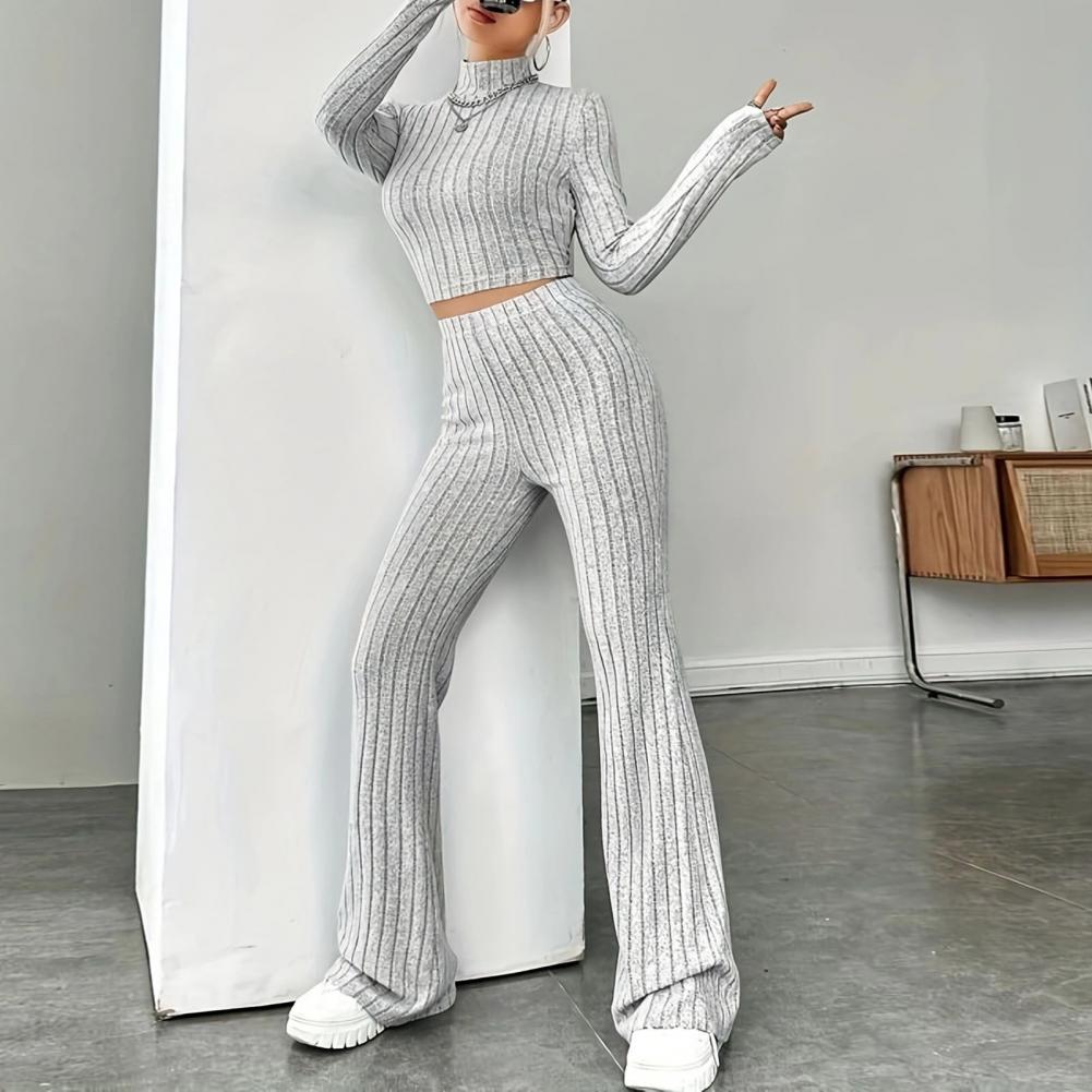 Beige Western Style Knitted Fashion Suit Women New Korean Split Black Sweaters Wide Leg Pants Lady Casual Two-piece Sets