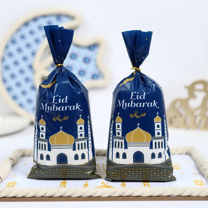 25/50/100pcs Eid Mubarak Gift Packing Bags Plastic Cookie Candy Bags  Kareem Ramadan Decor 2025 Islamic Muslim Party Supplies