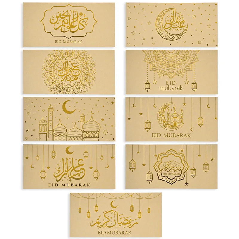 9Pcs Eid Mubarak Envelopes Money Gift Card Bags 2025 Islamic Muslim Party Supplies Ramadan Decoration Eid Al-fitr Invitation