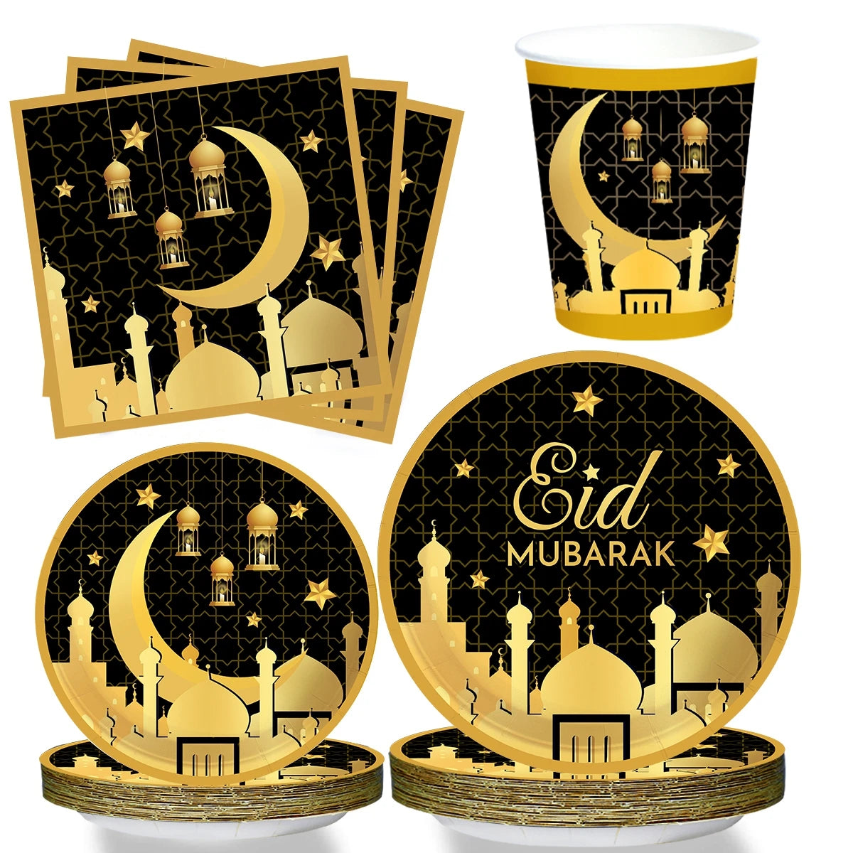 Eid Mubarak Tableware Set Ramadan Decoration 2025 For Home Ramadan Kareem Eid Al Adha Gifts Islamic Muslim Party Decoration