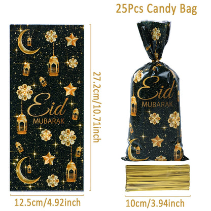 25/50/100pcs Eid Mubarak Gift Packing Bags Plastic Cookie Candy Bags  Kareem Ramadan Decor 2025 Islamic Muslim Party Supplies