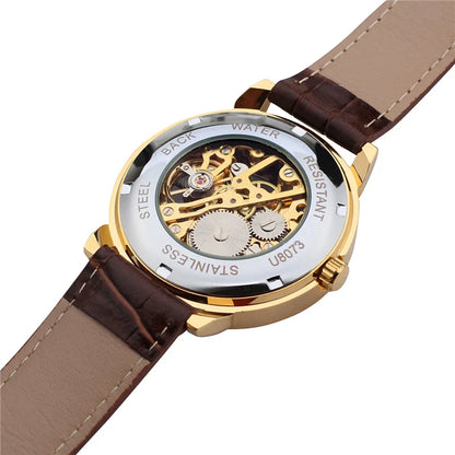 Forsining 99S Luxury Automatic Classic Transparent Mechanical Leather Strap Golden Bridge Skeleton hot selling Men Watch Clock