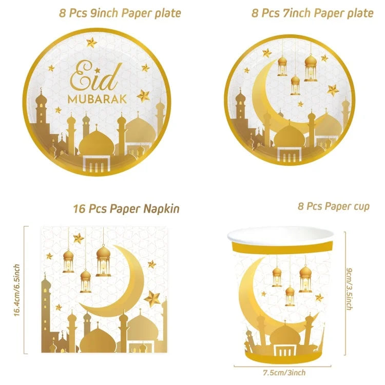 Eid Mubarak Tableware Set Ramadan Decoration 2025 For Home Ramadan Kareem Eid Al Adha Gifts Islamic Muslim Party Decoration