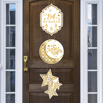 Eid Mubarak Moon Star Door Hanging Ramadan Kareem Decorations For Home 2025 Islamic Muslim Party Supplies Chandelier Wall Banner