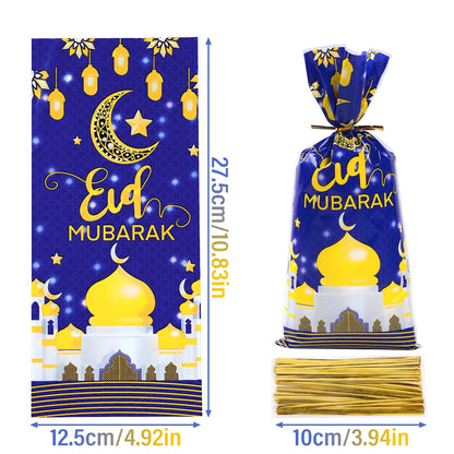 25/50/100Pcs Ramadan Kareem Candy Gift Packing Bags 2025 Eid Mubarak Ramadan Decoration Islamic Muslim Party Supplies Treat Bags