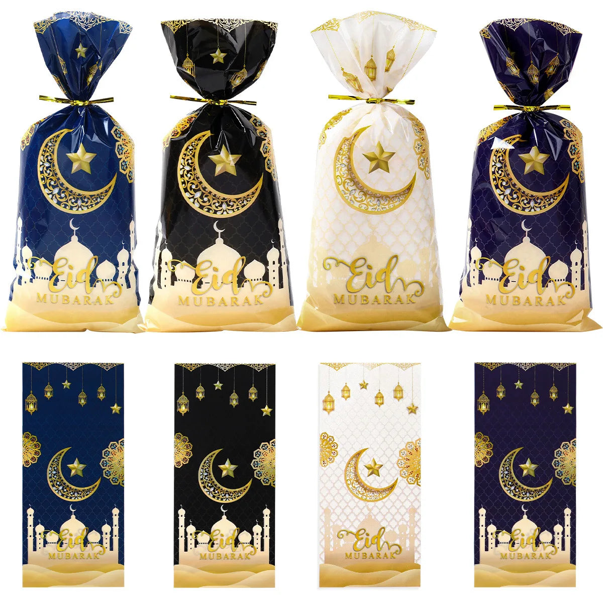 25/50/100pcs Eid Mubarak Gift Packing Bags Plastic Cookie Candy Bags  Kareem Ramadan Decor 2025 Islamic Muslim Party Supplies