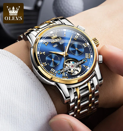 OLEVS Top Brand Men's Watches waterproof Fully Automatic Mechanical Watch Calendar Week Hollow Out Luminous Male Wristwatch