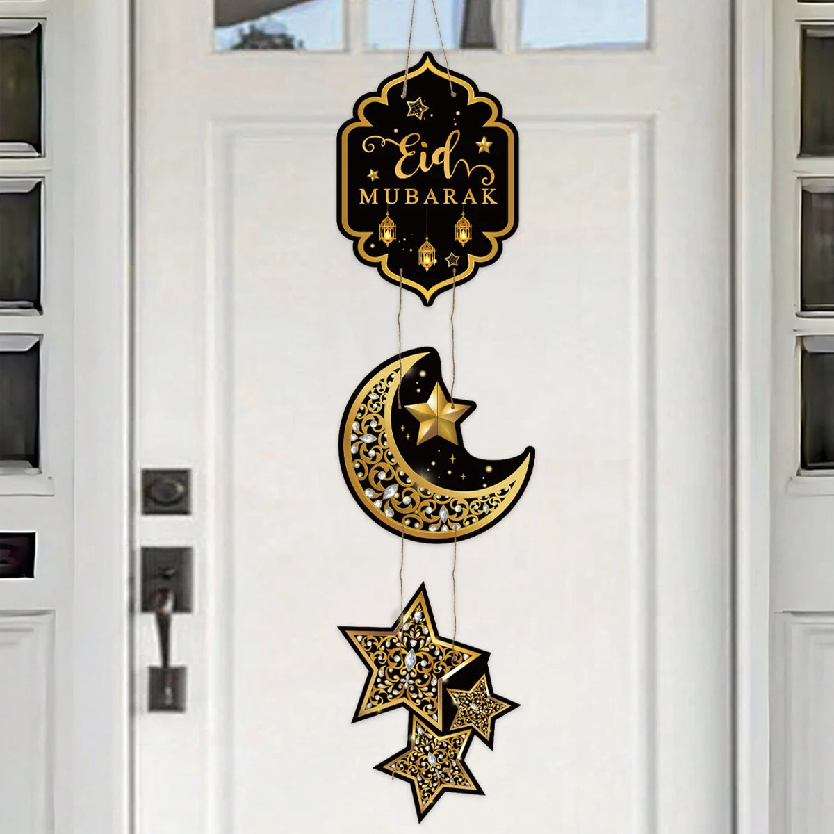 Eid Mubarak Moon Star Door Hanging Ramadan Kareem Decorations For Home 2025 Islamic Muslim Party Supplies Chandelier Wall Banner