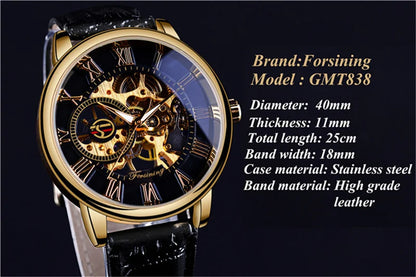 Forsining 99S Luxury Automatic Classic Transparent Mechanical Leather Strap Golden Bridge Skeleton hot selling Men Watch Clock