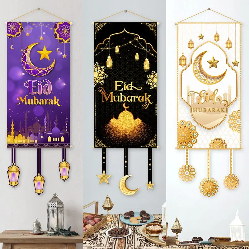 Ramadan Kareem Hanging Flag Ramadan Decoration For Home 2025 EID Mubarak Muslim Islamic Festival Party Supplies Eid Al-fitr Gift