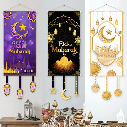 Ramadan Kareem Hanging Flag Ramadan Decoration For Home 2025 EID Mubarak Muslim Islamic Festival Party Supplies Eid Al-fitr Gift