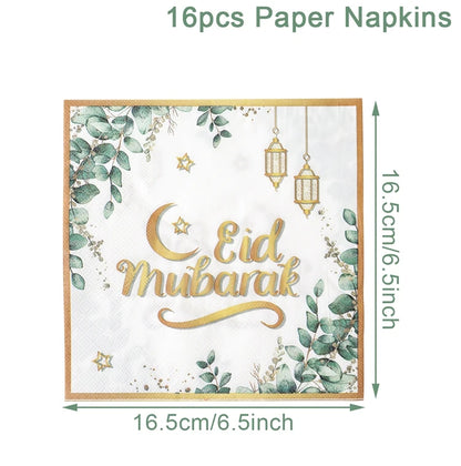 Eid Mubarak Tableware Set Ramadan Decoration 2025 For Home Ramadan Kareem Eid Al Adha Gifts Islamic Muslim Party Decoration