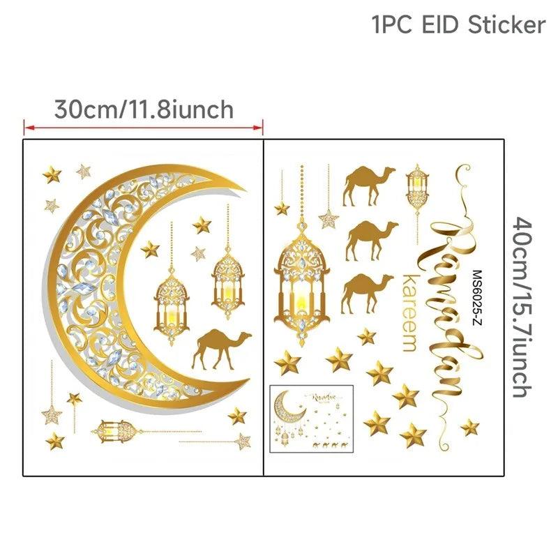 Eid Mubarak Wall Stickers Kareem Ramadan Decoration 2025 For Home Islamic Muslim Party Decor Mubarak Ramadan Window Sticker Gift