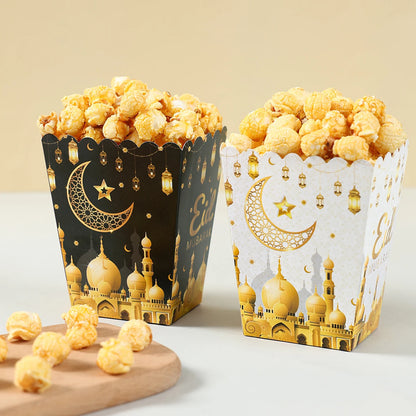 EID Popcorn Box Candy Bag Biscuit Gift Box Ramadan Decorations For Home 2025 EID Mubarak Islamic Muslim Party Decor Eid al-Fitr