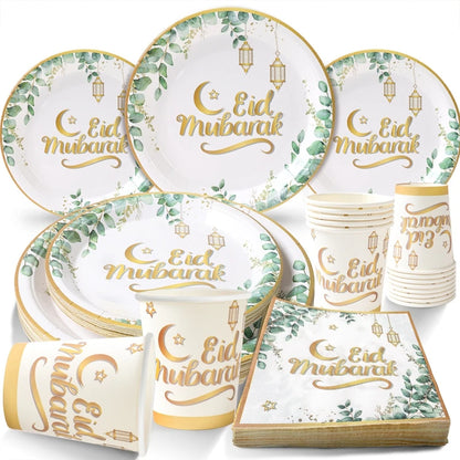 Eid Mubarak Tableware Set Ramadan Decoration 2025 For Home Ramadan Kareem Eid Al Adha Gifts Islamic Muslim Party Decoration