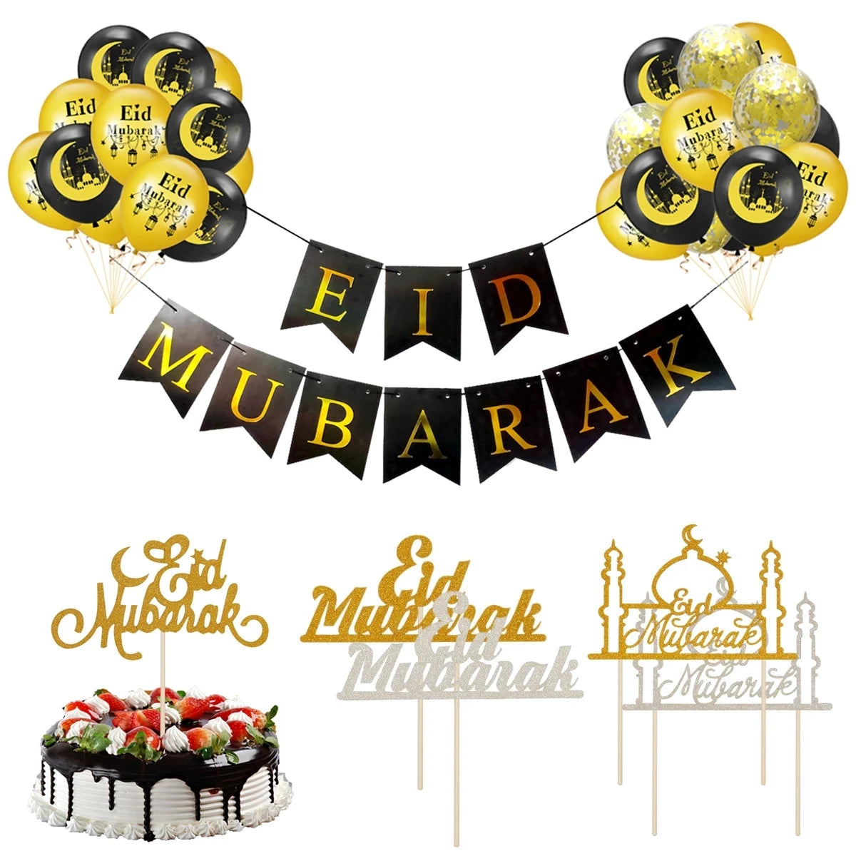 Eid Mubarak Banner Balloon Ramadan Decoration 2025 for Home Ramadan Kareem Banner Islamic Muslim Party Decor Eid Al Adha Gifts