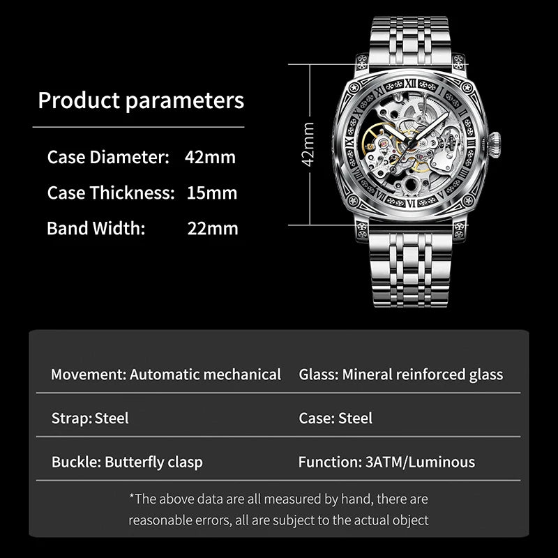 Relogios Masculino Glena Mens Watches Top Brand Luxury Personal Carving Watch Men's Stainless Steel Waterproof Watch Montre Homm