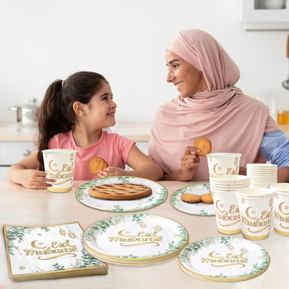 Eid Mubarak Tableware Set Ramadan Decoration 2025 For Home Ramadan Kareem Eid Al Adha Gifts Islamic Muslim Party Decoration