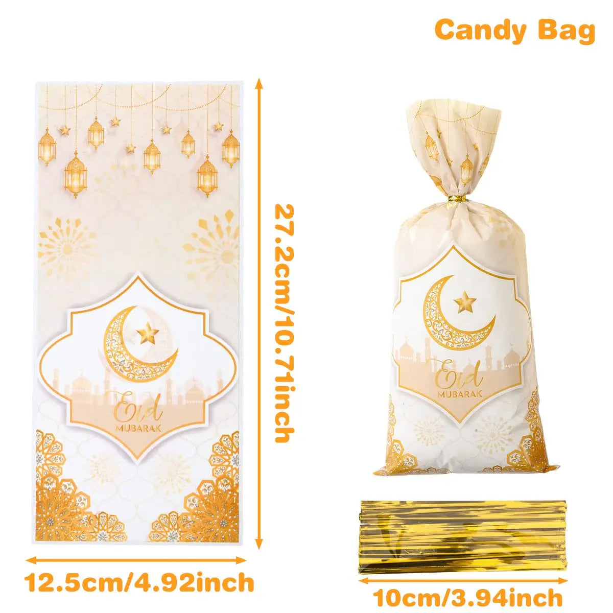 25/50/100Pcs EID Mubarak Gift Cookie Bags With Strap Candy Baking Packaging Bag 2025 Ramadan Decor Muslim Islamic Party Supplies