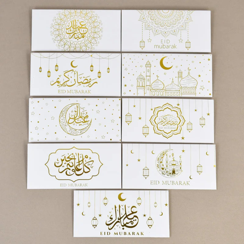 9Pcs Eid Mubarak Envelopes Money Gift Card Bags 2025 Islamic Muslim Party Supplies Ramadan Decoration Eid Al-fitr Invitation