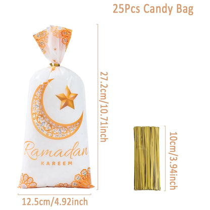 25/50/100pcs Eid Mubarak Gift Packing Bags Plastic Cookie Candy Bags  Kareem Ramadan Decor 2025 Islamic Muslim Party Supplies