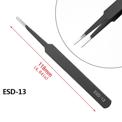 6pcs Anti-Static Stainless Steel Tweezers Precision Maintenance Industrial Repair Curved Working Model Making Hand Tool