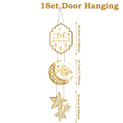 Eid Mubarak Moon Star Door Hanging Ramadan Kareem Decorations For Home 2025 Islamic Muslim Party Supplies Chandelier Wall Banner