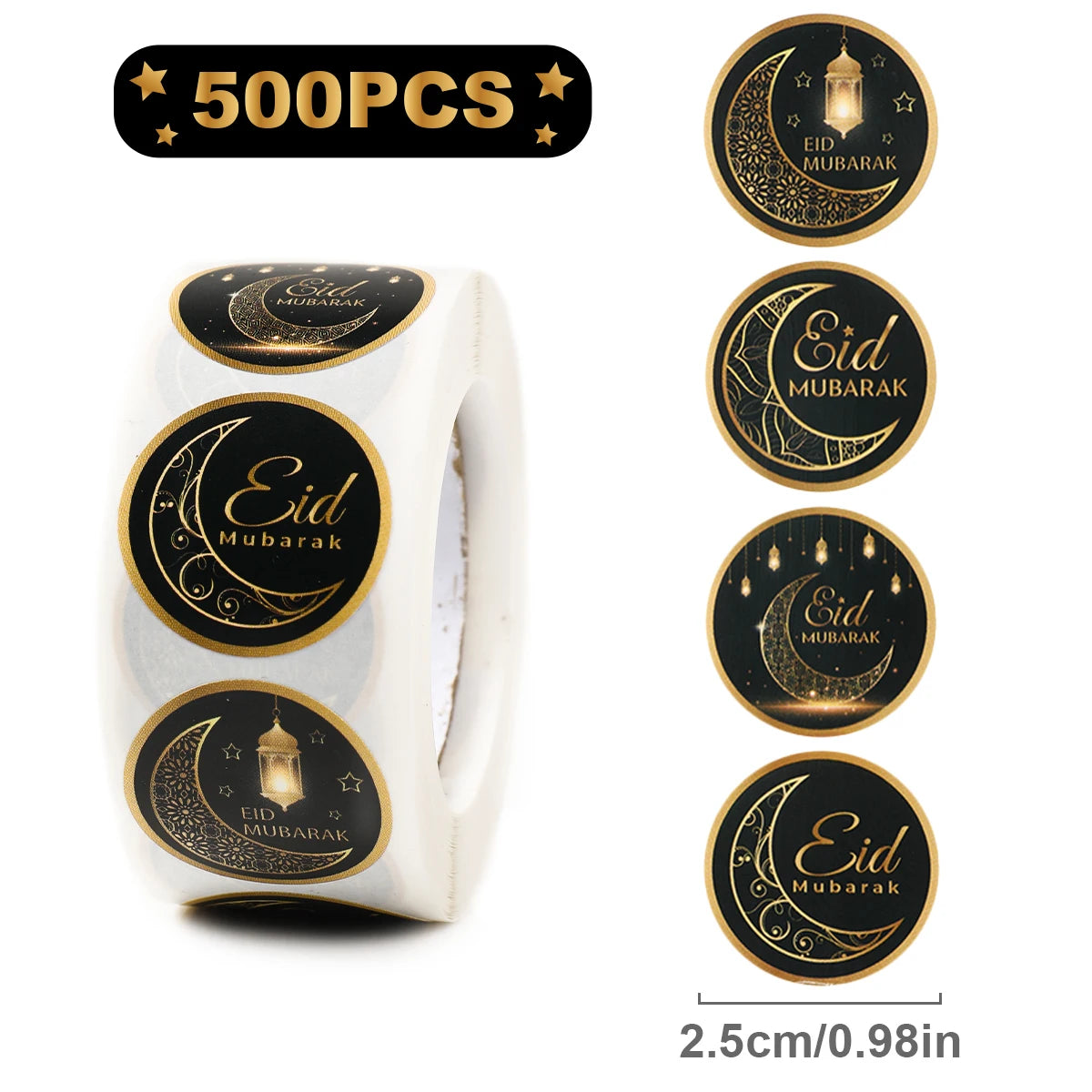 500pcs EID Mubarak Round Stickers Ramadan Kareem Decoration 2025 Islamic Muslim Party Supplies Eid Al Adha Gift Label stickers