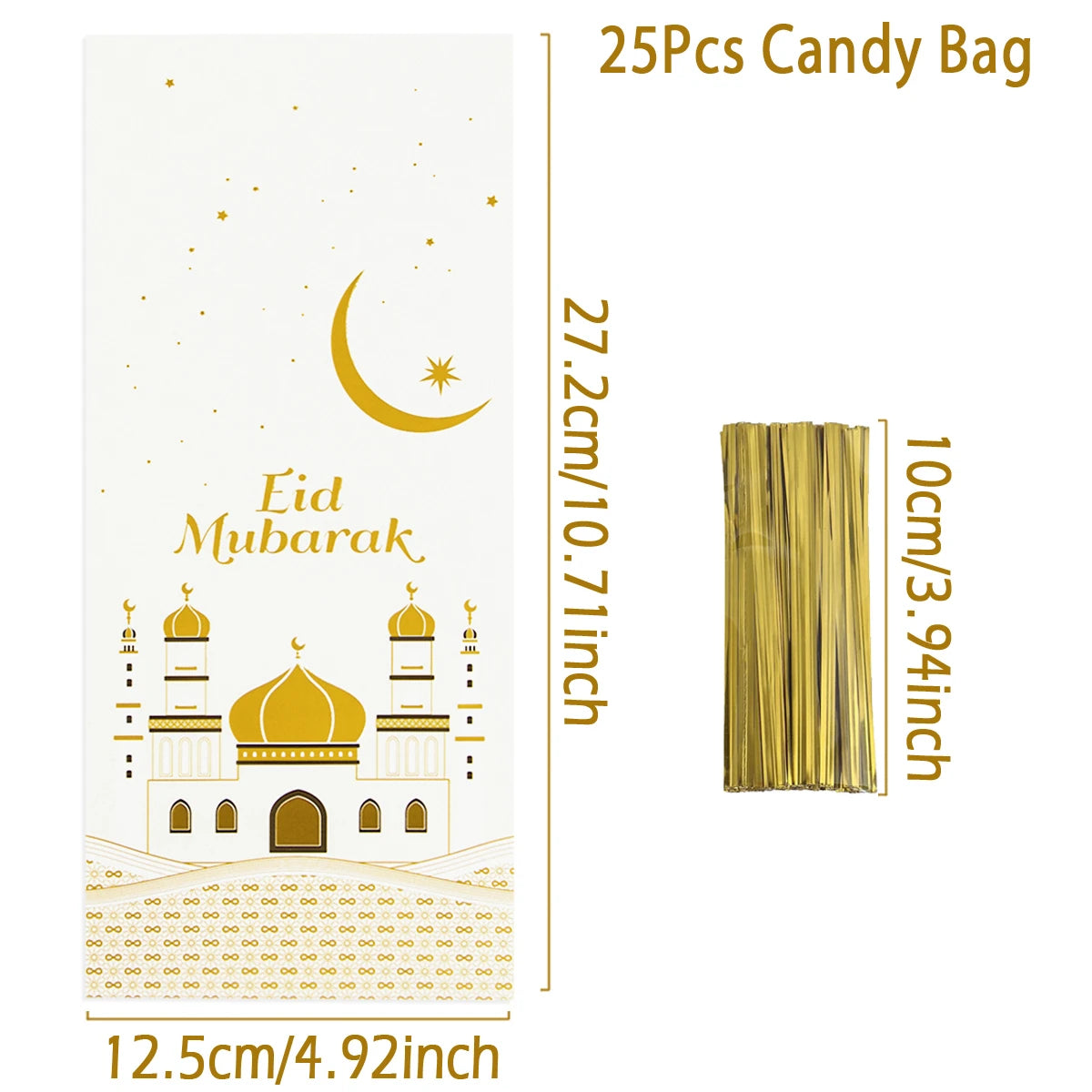 25/50/100pcs Eid Mubarak Gift Packing Bags Plastic Cookie Candy Bags  Kareem Ramadan Decor 2025 Islamic Muslim Party Supplies