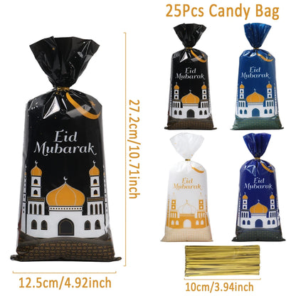 25/50/100Pcs Ramadan Kareem Candy Gift Packing Bags 2025 Eid Mubarak Ramadan Decoration Islamic Muslim Party Supplies Treat Bags