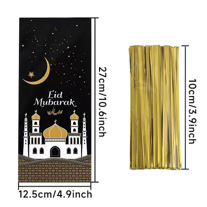 25/50/100Pcs Ramadan Kareem Candy Gift Packing Bags 2025 Eid Mubarak Ramadan Decoration Islamic Muslim Party Supplies Treat Bags