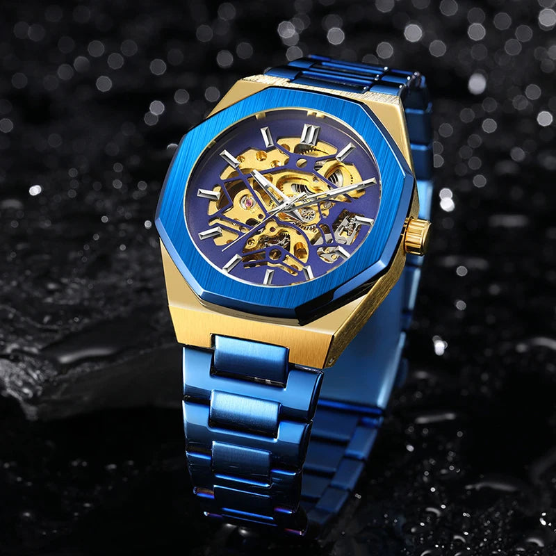 Forsining Top Brands Mechanical Men Watch Fashion Casual Skeleton Hollow Out Waterproof Stainless Steel Strap Male Wristwatch