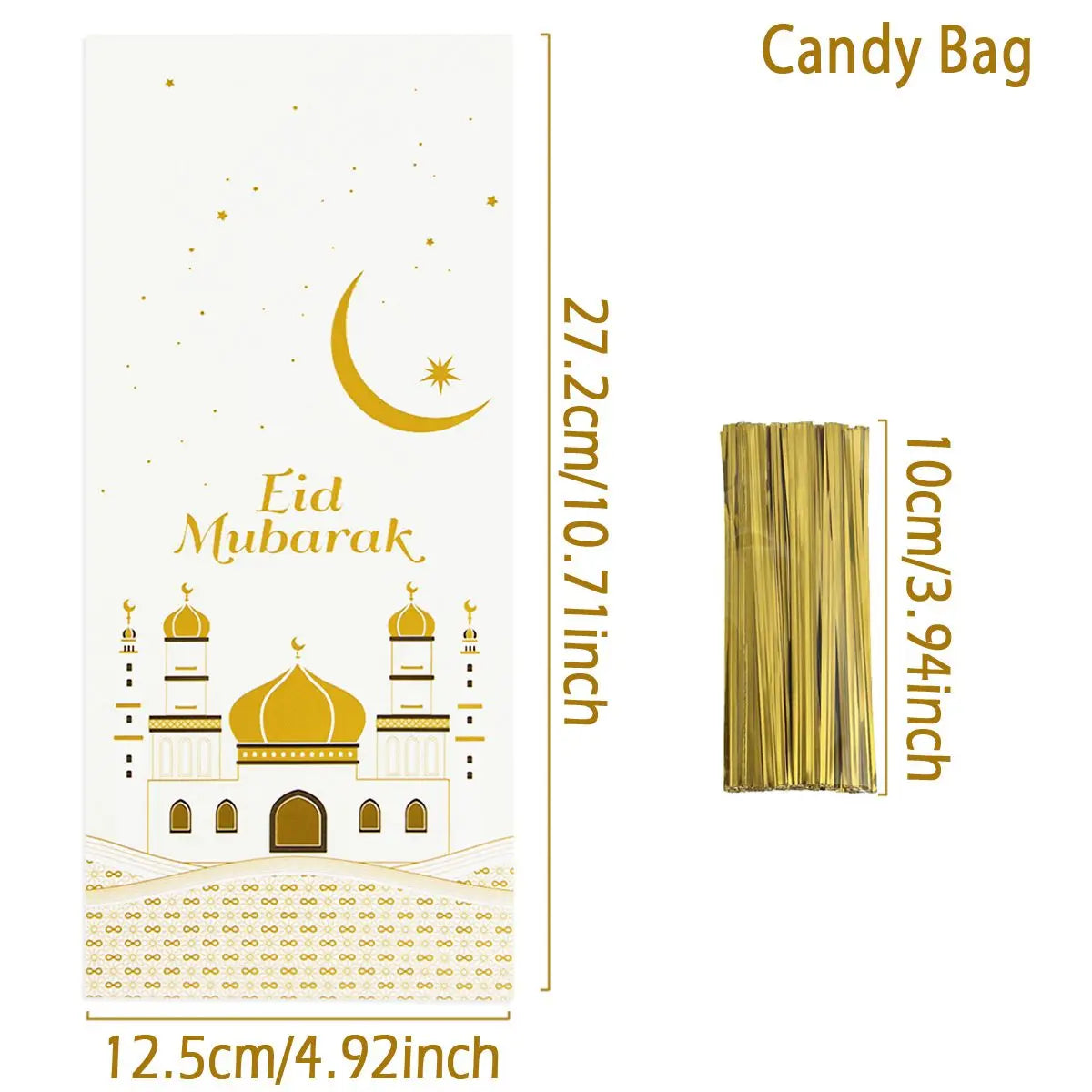 25/50/100Pcs EID Mubarak Gift Cookie Bags With Strap Candy Baking Packaging Bag 2025 Ramadan Decor Muslim Islamic Party Supplies